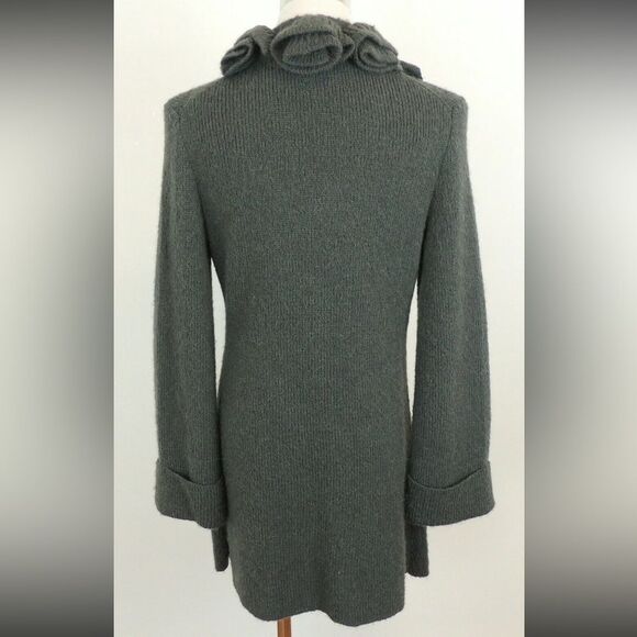 Soft Surroundings Ruffled Neck Cardigan Green "La Vie En Rose" Alpaca Wool Blend - Picture 4 of 5